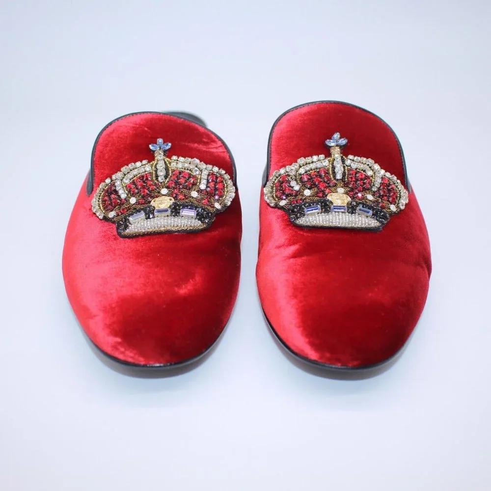 Versace Medusa Red Velvet Crown Loafer Mule Sandals. 39.5 EU / 6.5 US